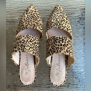 Matisse Leopard Print Leather and Calf Hair Mules Size 7